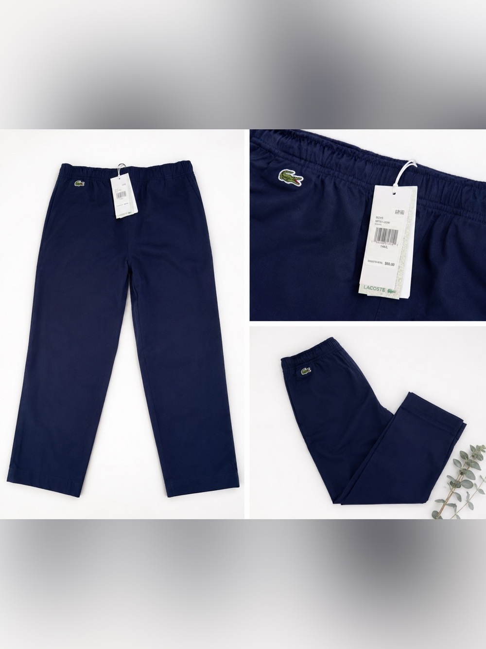 Lacoste Boys Navy Stretch Cotton Pull-On Pants | Size 14/L | NWT